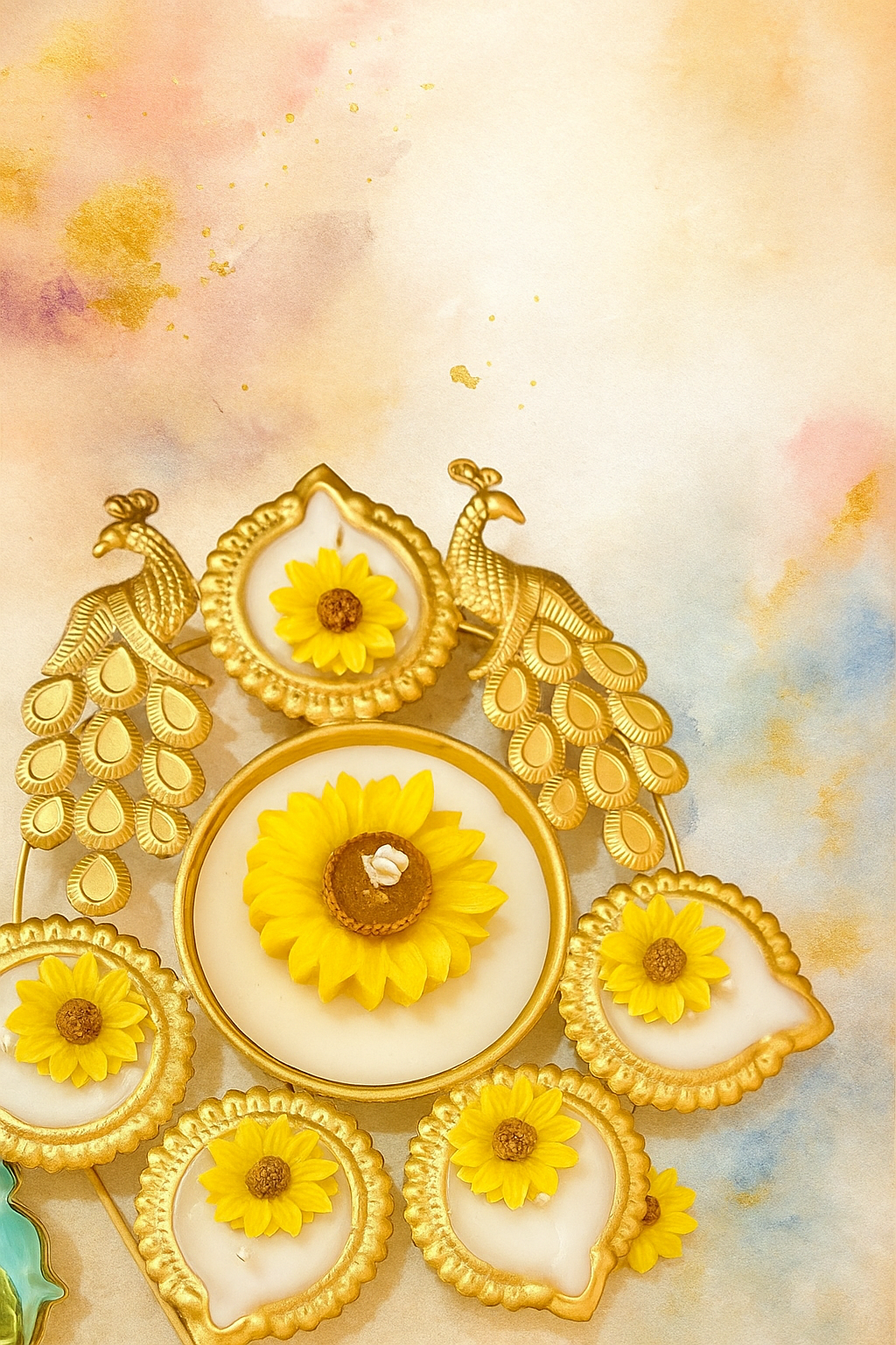 Peacock sunflower   urli candle